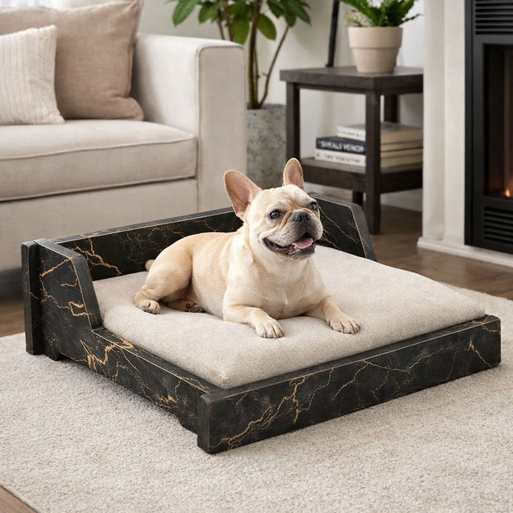 SmartLivin Pet Bed with Cushion – Black Gold Marble