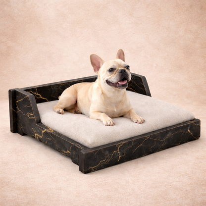 SmartLivin Pet Bed with Cushion – Black Gold Marble