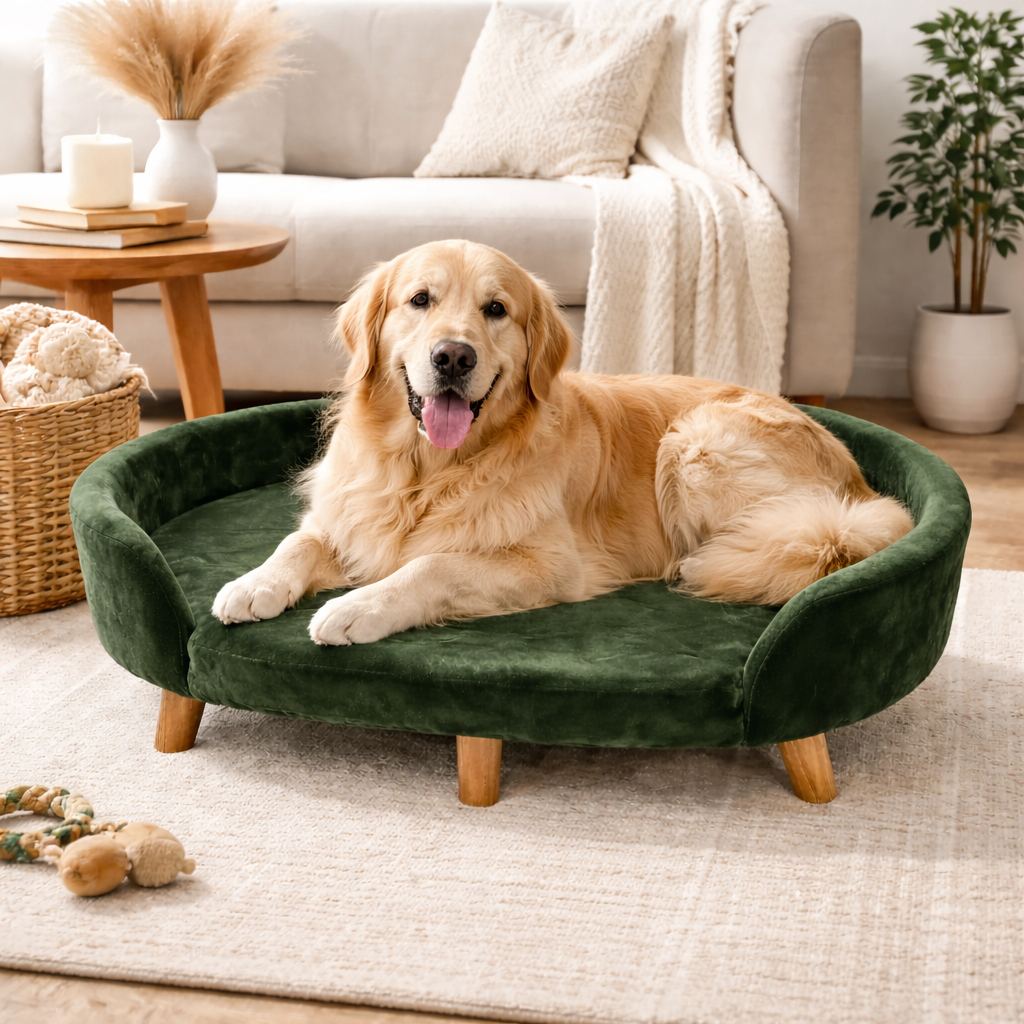 Luxe Raised Pet Sofa Bed for Large Dogs – Forest Green | XL & XXL Sizes (Copy)