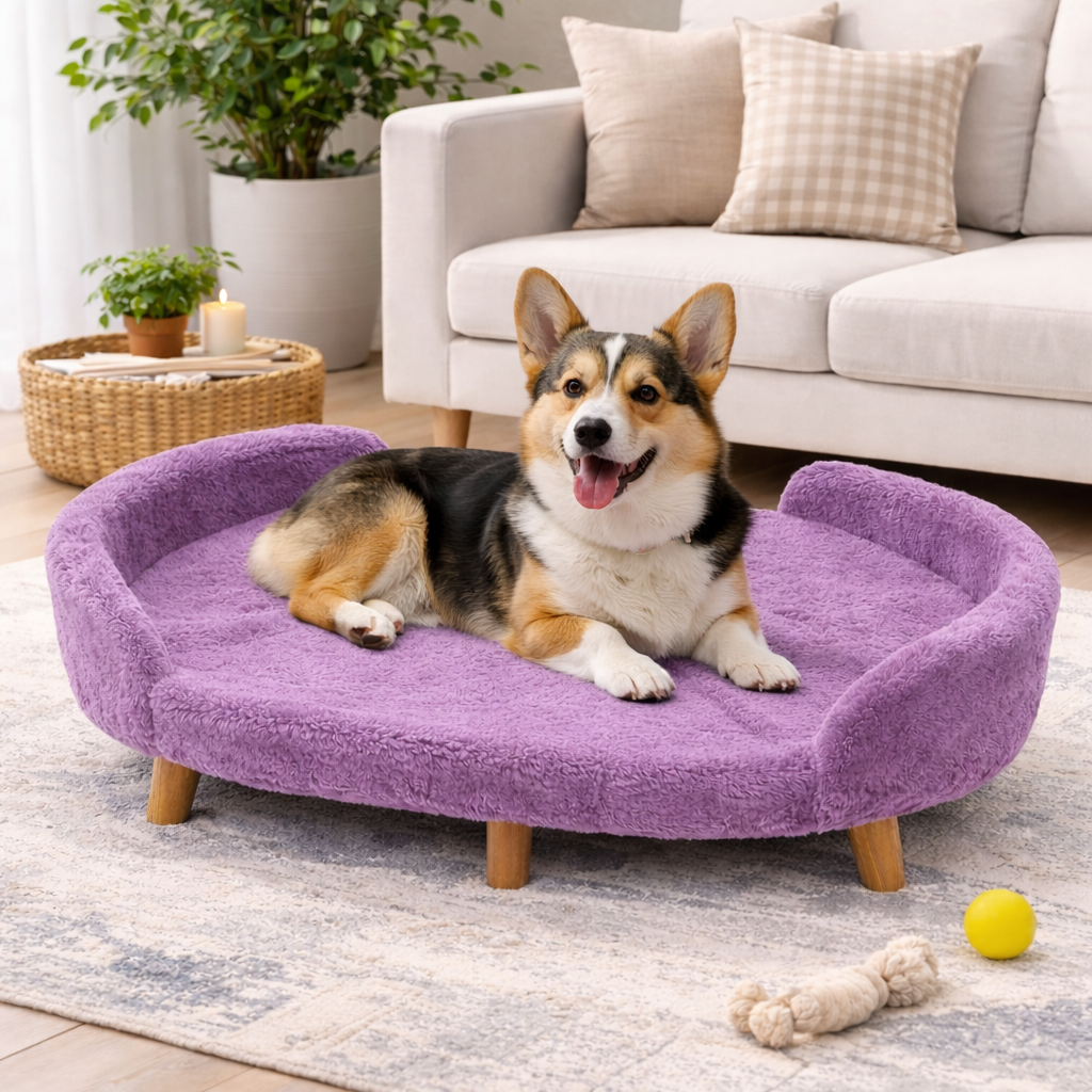 Luxe Raised Pet Sofa Bed for Large Dogs – Lavender | XL & XXL Sizes (Copy)