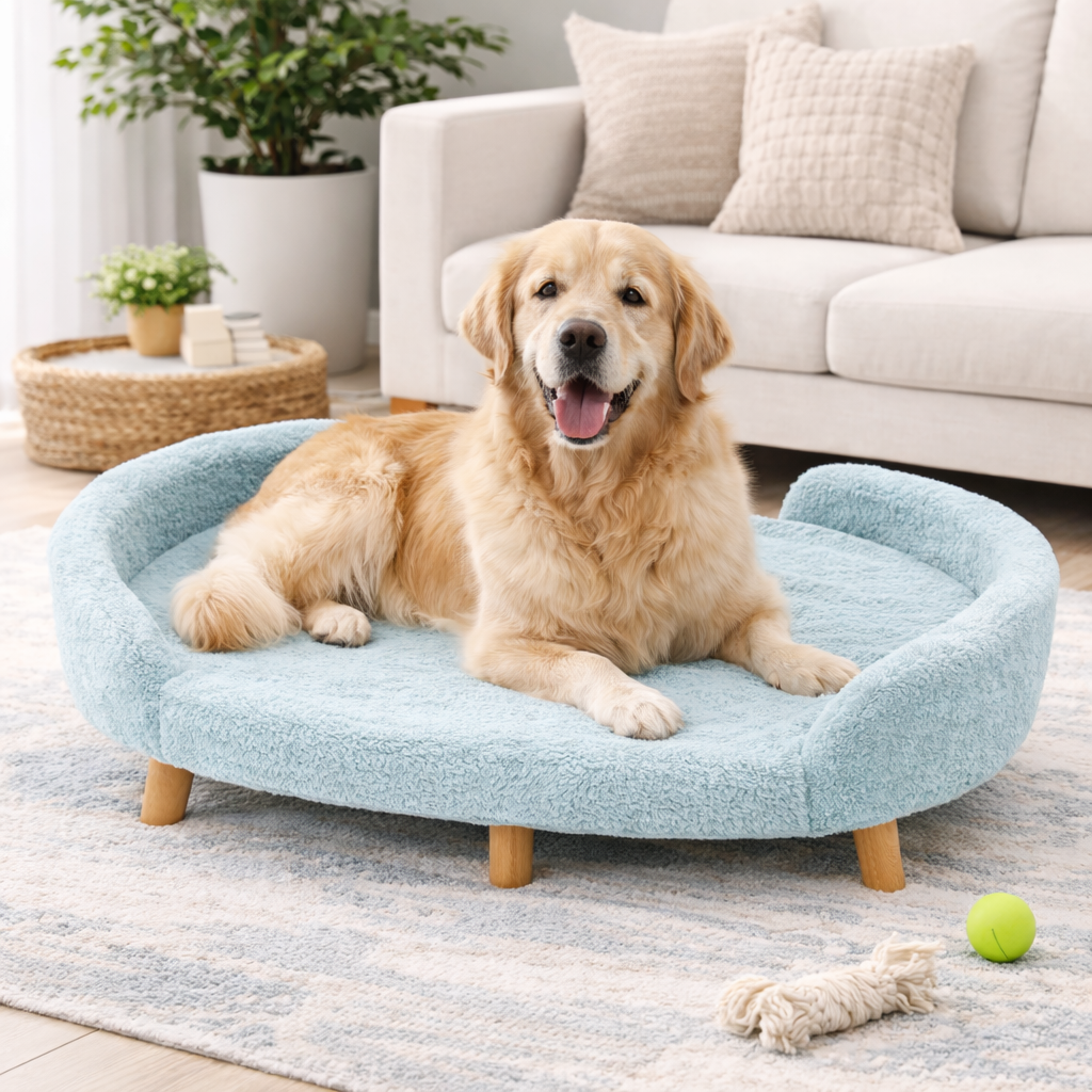 Luxe Raised Pet Sofa Bed for Large Dogs – Aqua Blue| XL & XXL Sizes