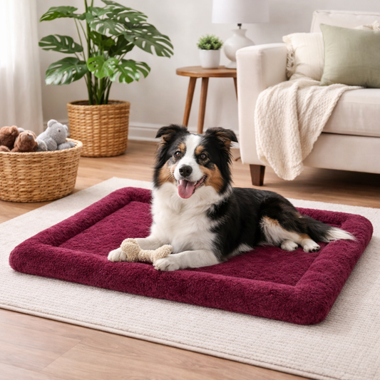 Ultra-Soft Plush Pet Floor Mat – Burgundy Red - Washable & Non-Slip