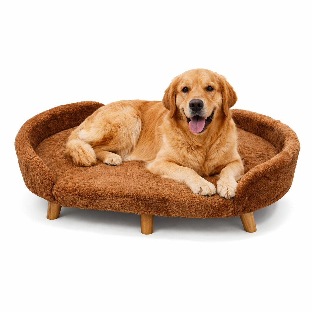 Luxe Raised Pet Sofa Bed for Large Dogs – Caramel Brown | XL & XXL Sizes
