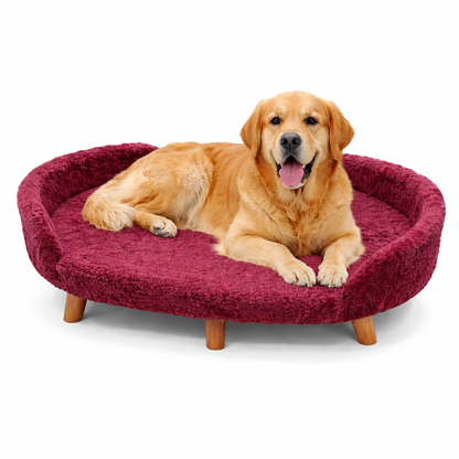 Luxe Raised Pet Sofa Bed for Large Dogs – Burgundy Red | XL & XXL Sizes