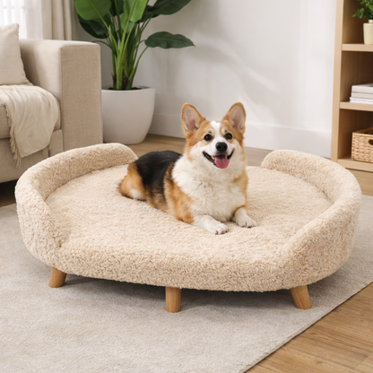 Luxe Raised Pet Sofa Bed for Large Dogs – Ivory Beige | XL & XXL Sizes