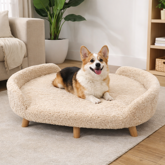 Luxe Raised Pet Sofa Bed for Large Dogs – Ivory Beige | XL & XXL Sizes