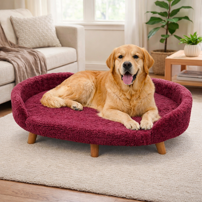 Luxe Raised Pet Sofa Bed for Large Dogs – Burgundy Red | XL & XXL Sizes