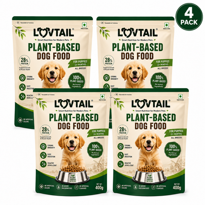 Puppy Dog Food | 100% Plant-Based | Supports Muscle Growth, Digestion & Healthy Coat | 400g x 4 pack