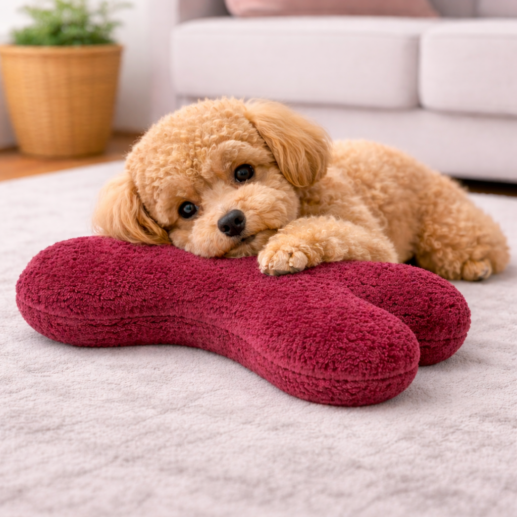 Ultra Soft Bone Shape Pet Pillow – Burgundy Red