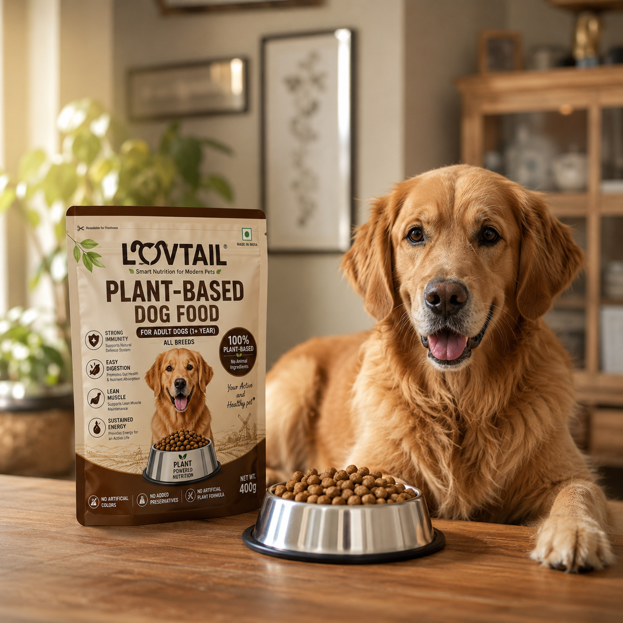 LOVTAIL Adult Dog Food | 100% Plant-Based | Supports Gut Health, Immunity & Lean Muscle | 400g