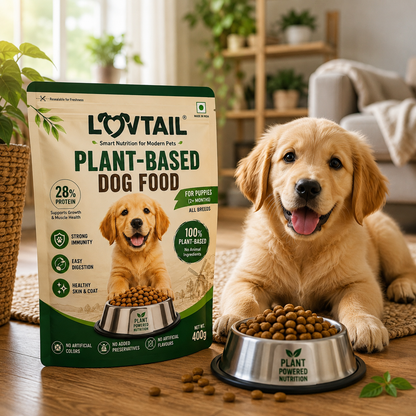 LOVTAIL Puppy Dog Food | 100% Plant-Based | Supports Muscle Growth, Digestion & Healthy Coat | 400g