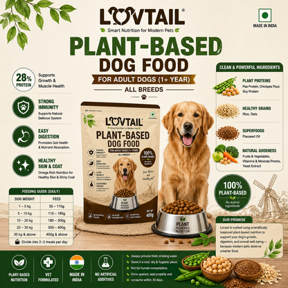 LOVTAIL Adult Dog Food | 100% Plant-Based | Supports Gut Health, Immunity & Lean Muscle | 400g