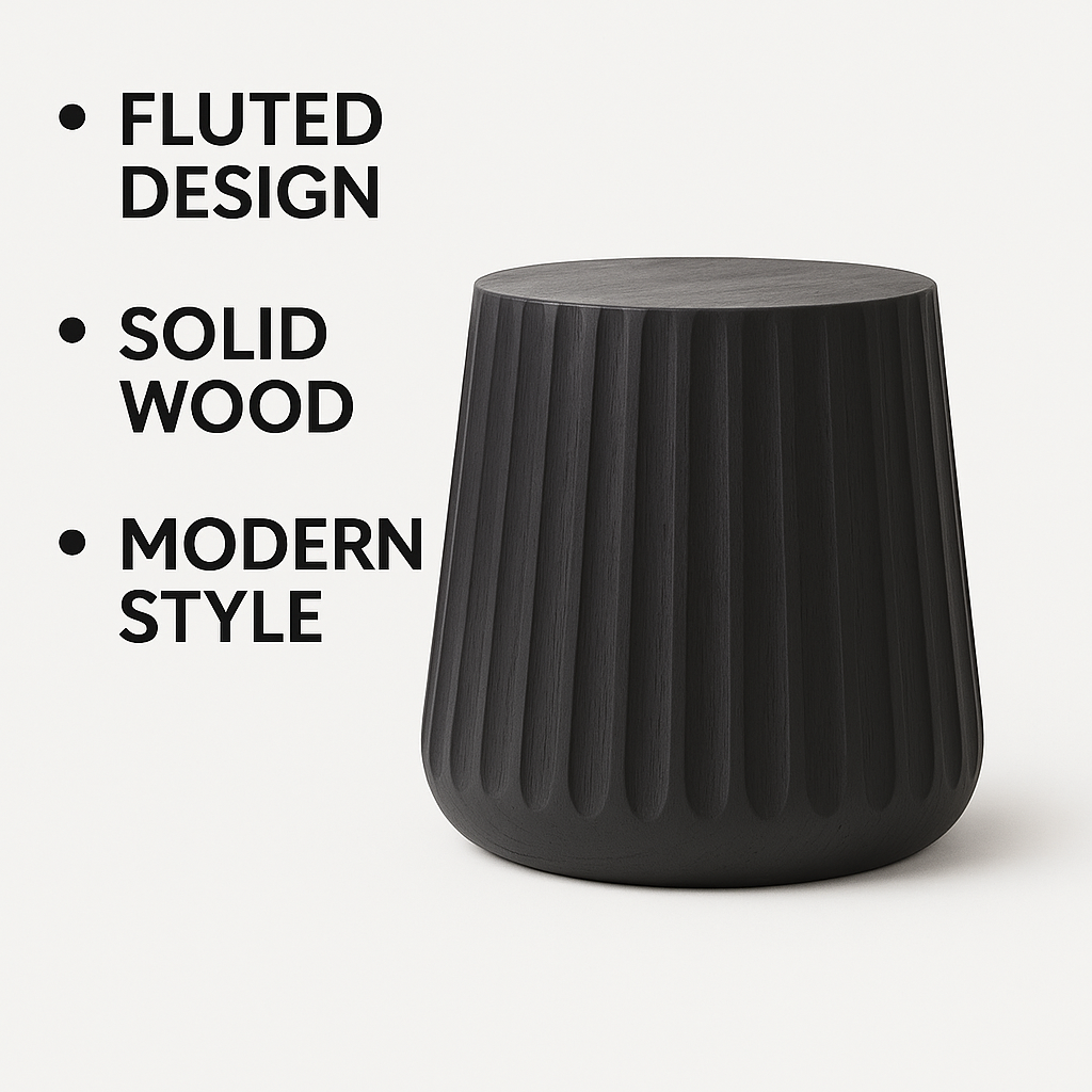 Black Fluted Wooden Stool / Side Table