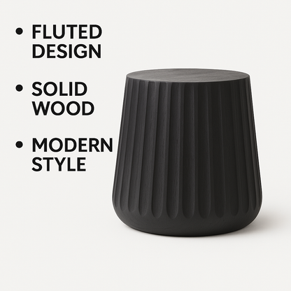 Black Fluted Wooden Stool / Side Table