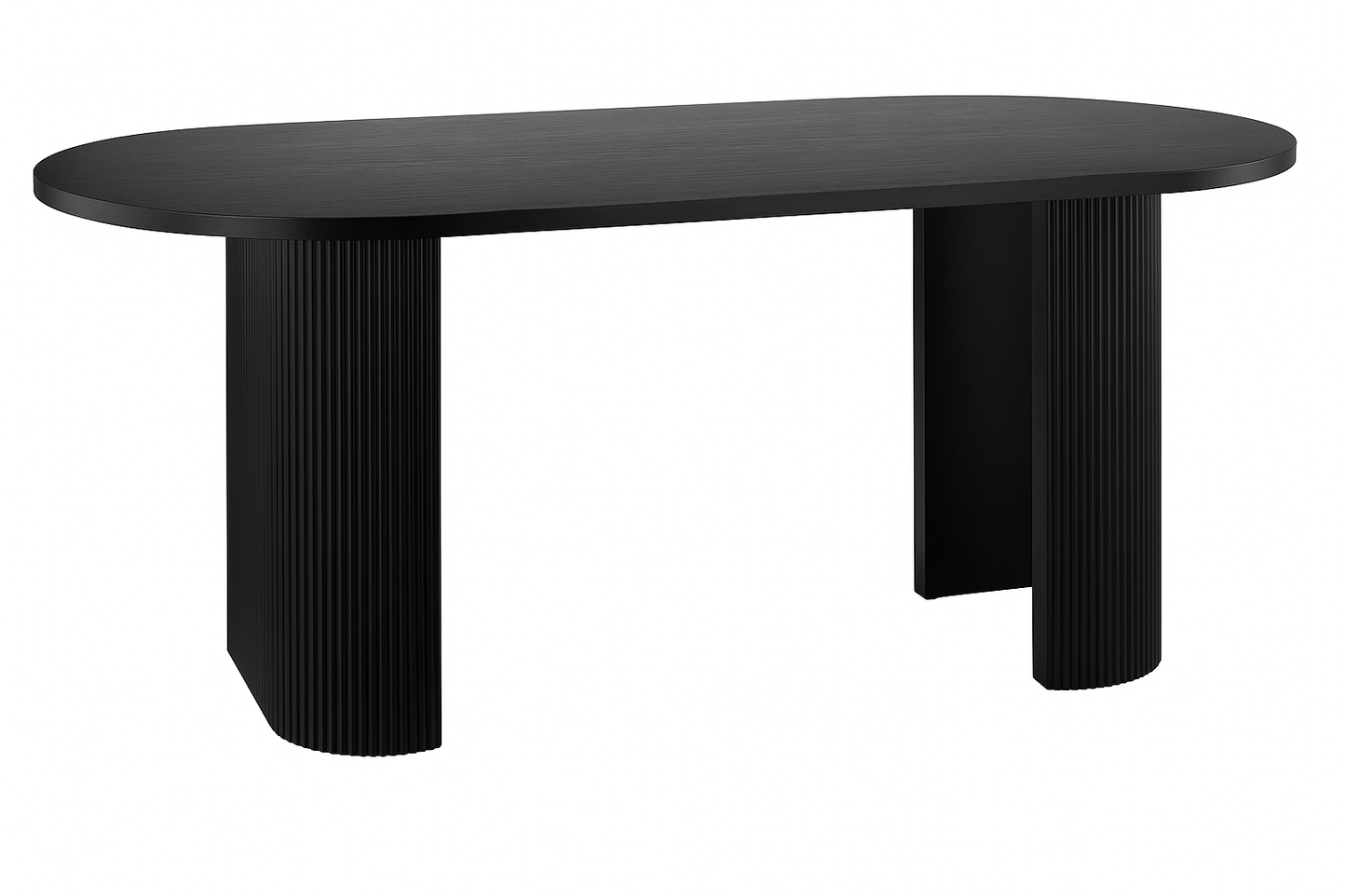 Modern Black Oval Dining Table with Fluted Base