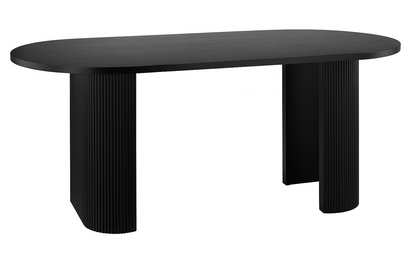 Modern Black Oval Dining Table with Fluted Base