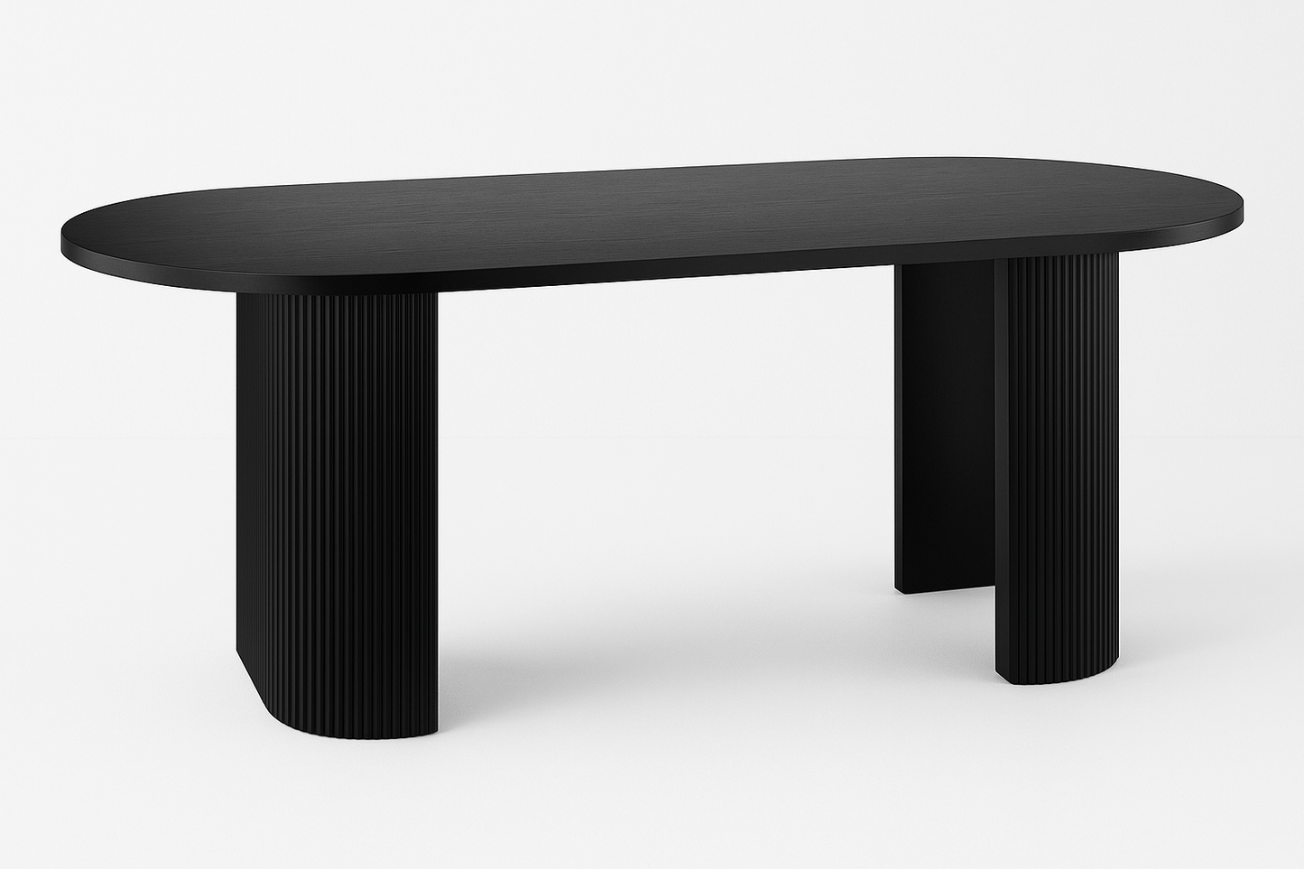 Modern Black Oval Dining Table with Fluted Base