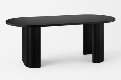 Modern Black Oval Dining Table with Fluted Base