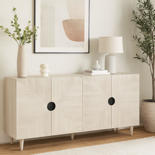 Light Oak Wooden Sideboard with Geometric Fronts