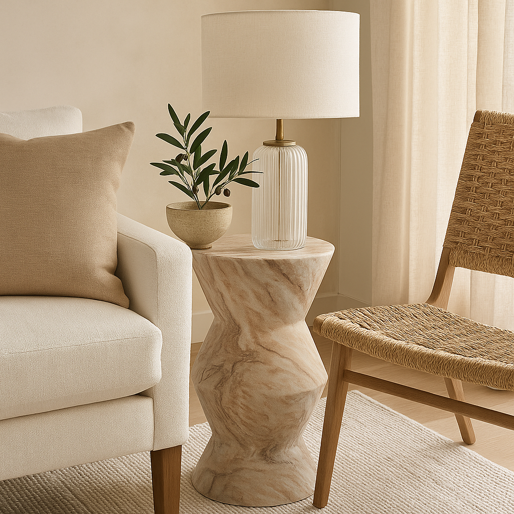 Butterscotch Indian Marble Accent Table – Handcrafted Solid Stone Furniture