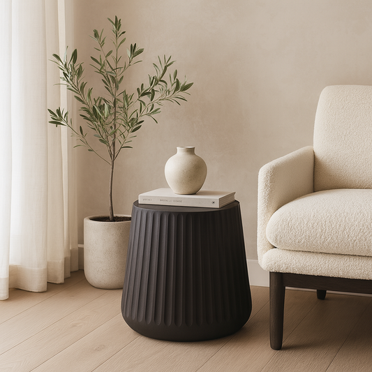 Black Fluted Wooden Stool / Side Table