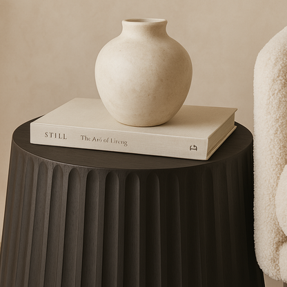 Black Fluted Wooden Stool / Side Table