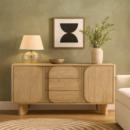 Light Oak Sideboard with Rounded Geometric Fronts