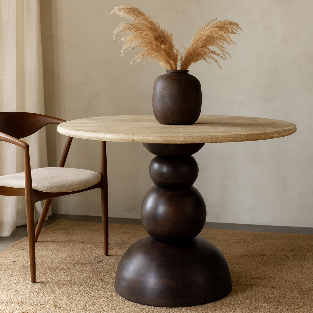 Round Marble Top Dining Table with Sculptural Base
