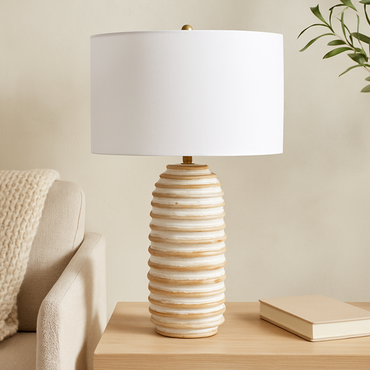 Textured Ceramic Table Lamp with White Fabric Shade