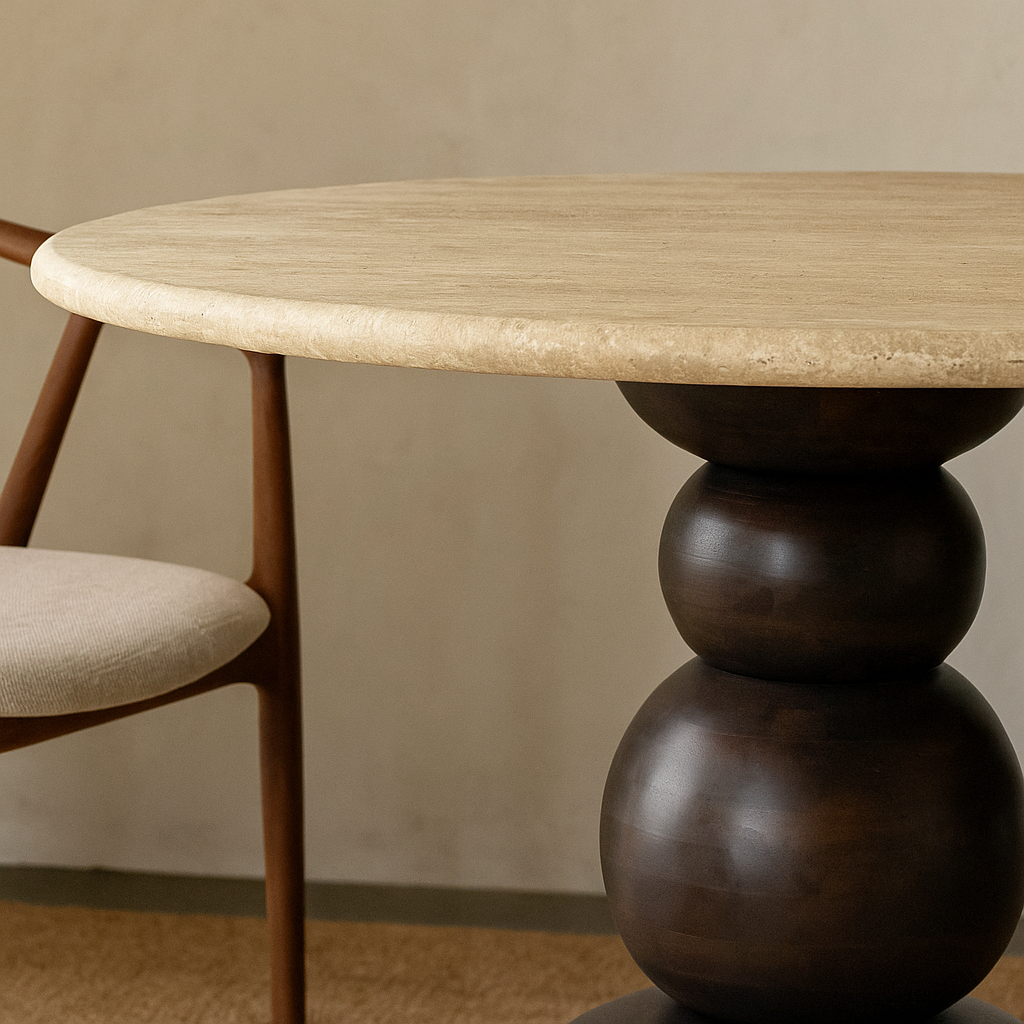 Round Marble Top Dining Table with Sculptural Base