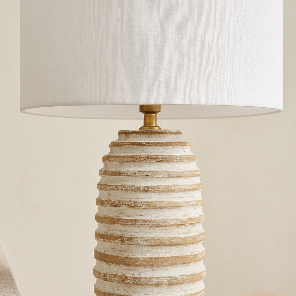 Textured Ceramic Table Lamp with White Fabric Shade