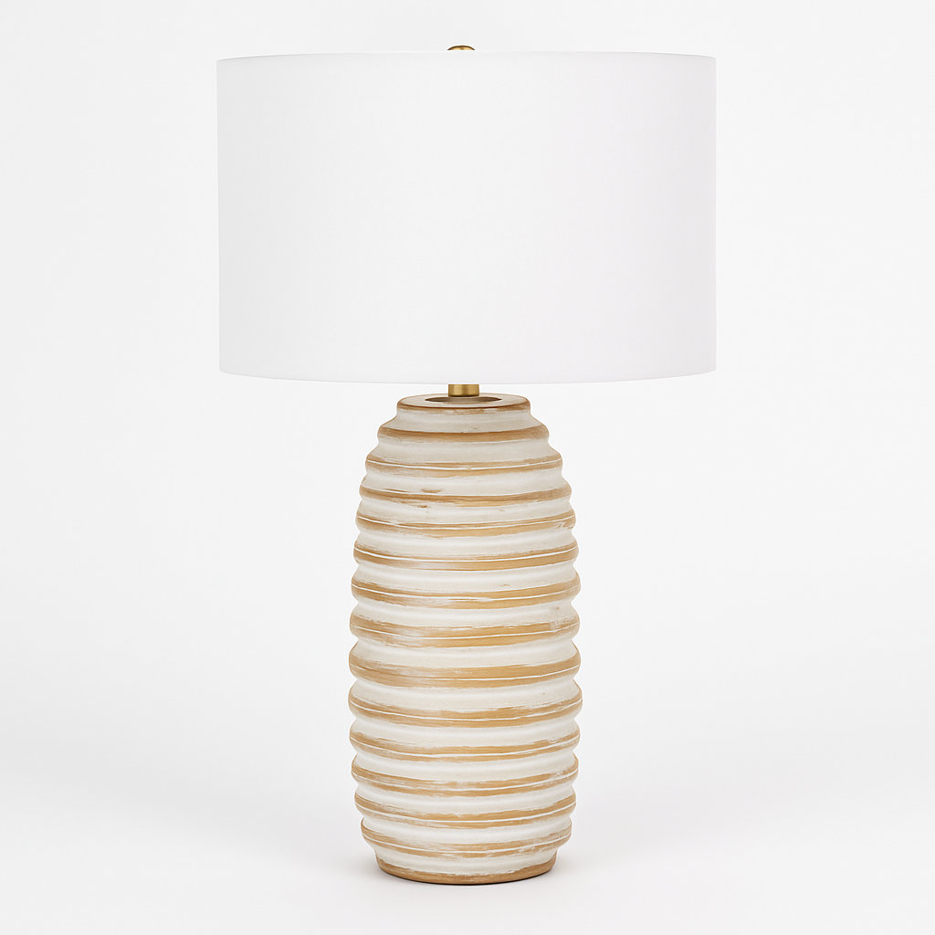 Textured Ceramic Table Lamp with White Fabric Shade