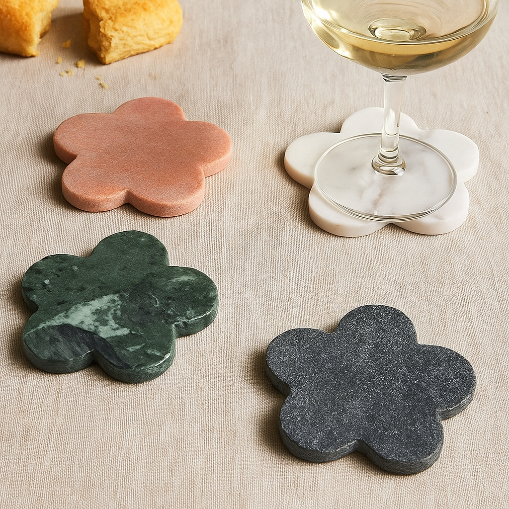 Floral Marble Coasters – Set of 4