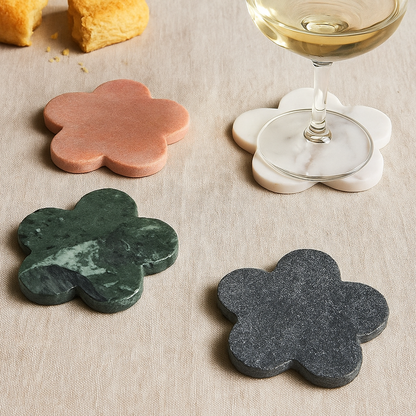 Floral Marble Coasters – Set of 4