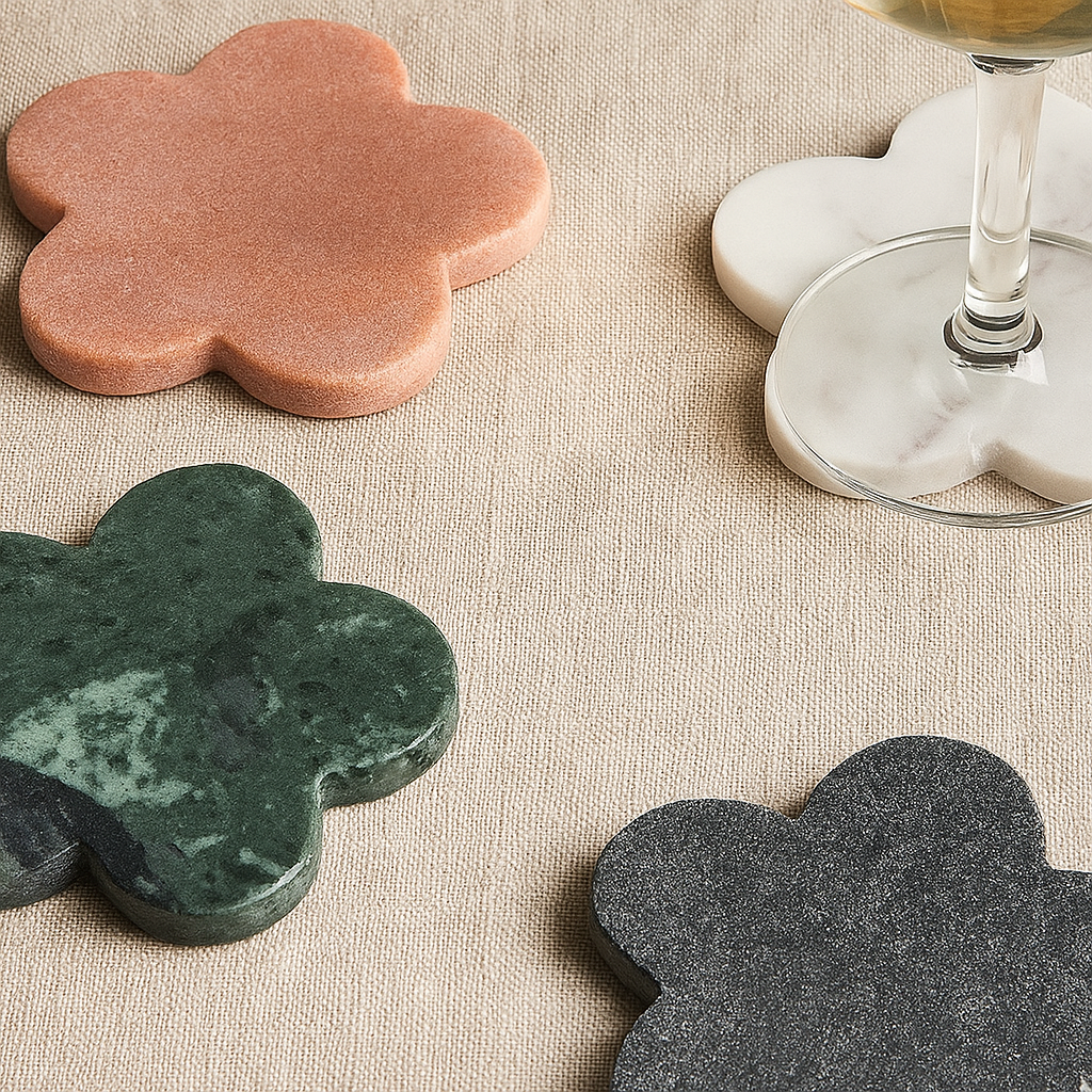 Floral Marble Coasters – Set of 4