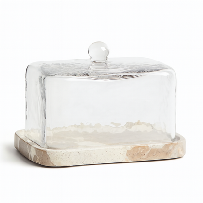 Rectangular Marble Butter Dish with Glass Dome