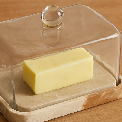 Rectangular Marble Butter Dish with Glass Dome