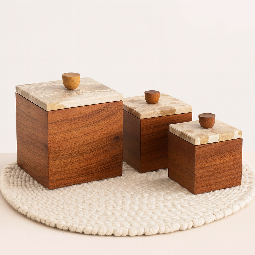 Wooden Storage Box with Marble Lid