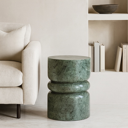 Green Marble Sculptural Side Table – Luxury Solid Stone Furniture