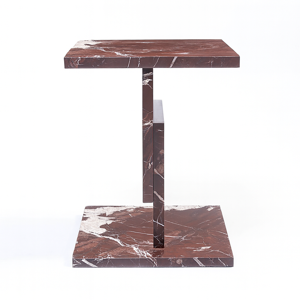 Red Cherry Marble Accent Table – Handcrafted Solid Stone Furniture