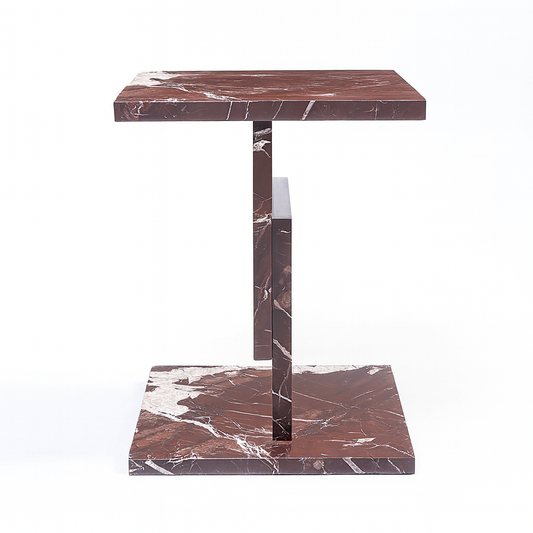 Red Cherry Marble Accent Table – Handcrafted Solid Stone Furniture