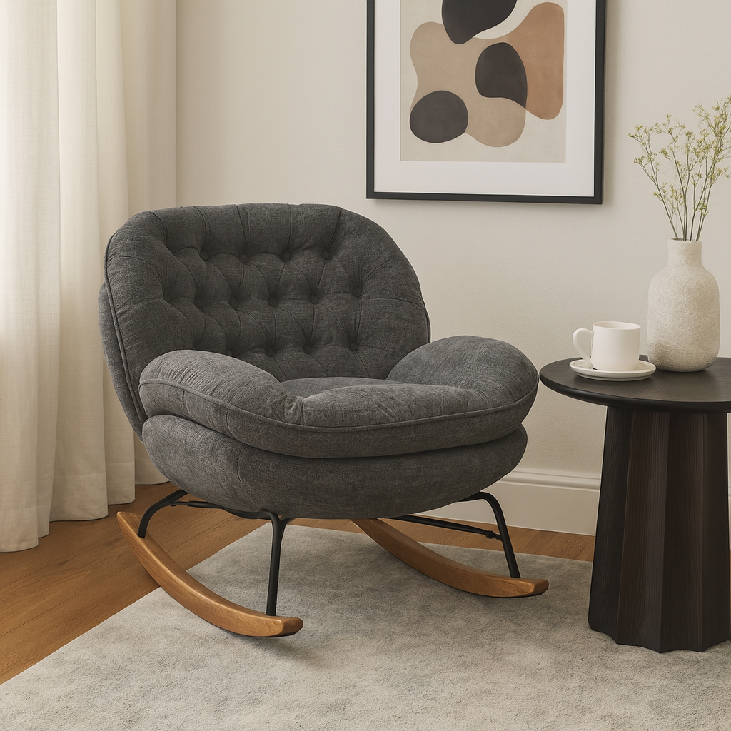 Knack Cotton Rocking Chair – Cotton Upholstery with Iron Frame & Wooden Rockers