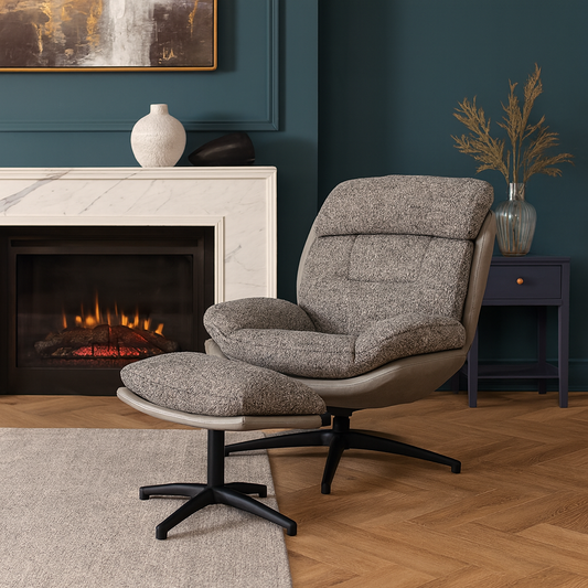 Allman Cotton Chair with Ottoman – Cotton Upholstery & Iron Base