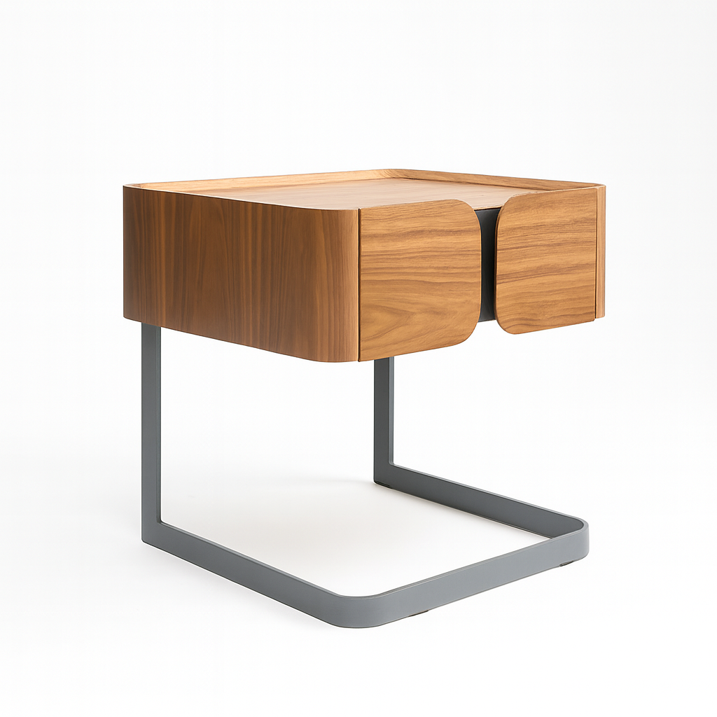 Tronixis Spark Night Table – Walnut Veneer with Metal Leg