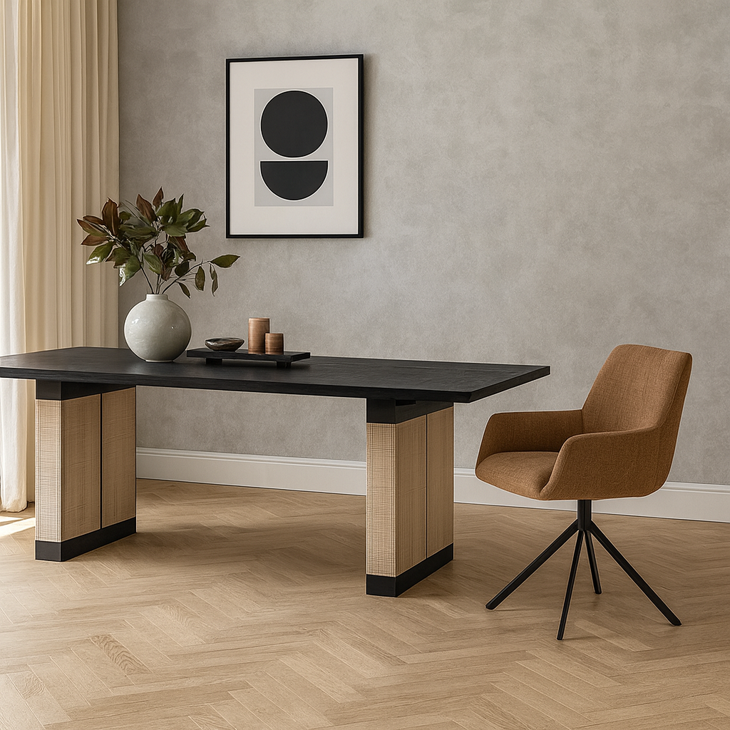Black Oak Dining Table with Contrasting Block Legs