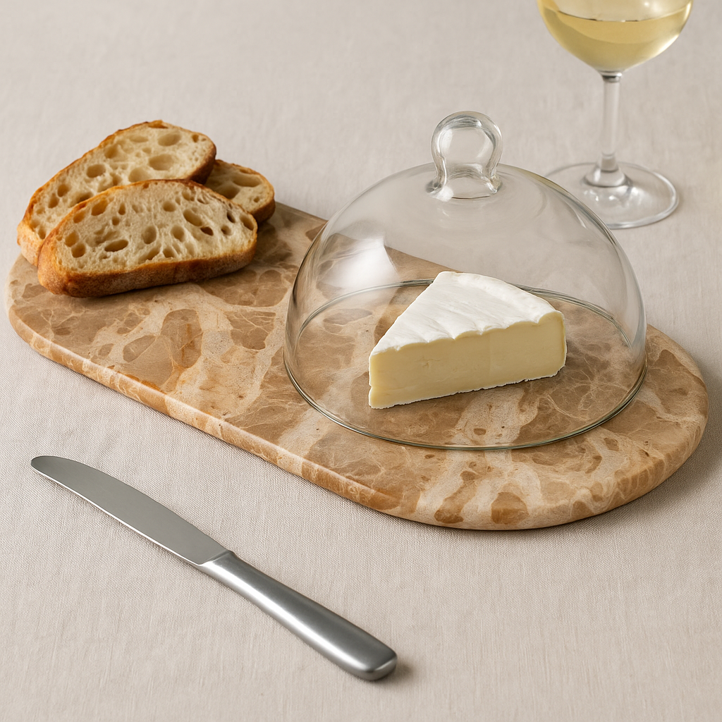 Beige Marble Oval Serving Board with Glass Cloche