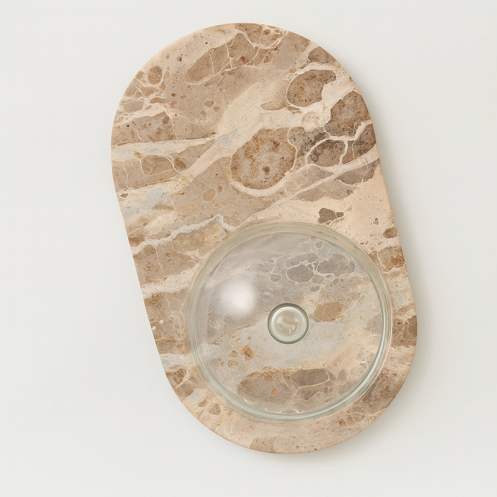 Beige Marble Oval Serving Board with Glass Cloche