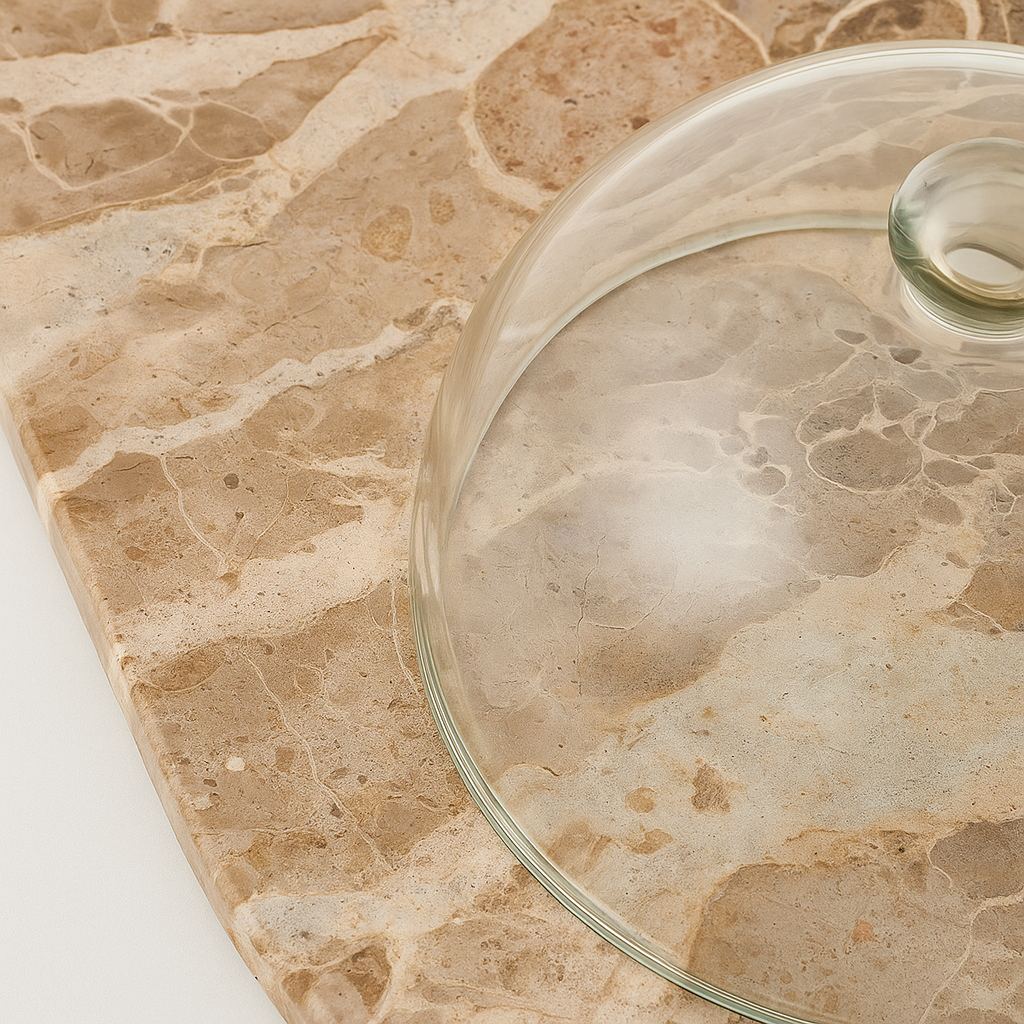 Beige Marble Oval Serving Board with Glass Cloche