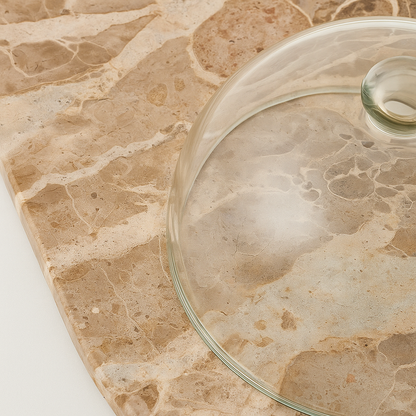 Beige Marble Oval Serving Board with Glass Cloche