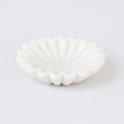White Marble Flower Carved Bowl – Handcrafted Decorative Accent Piece